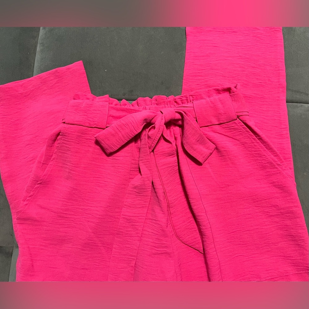 L Love Fuchsia Tie-Waist Wide Leg Pants